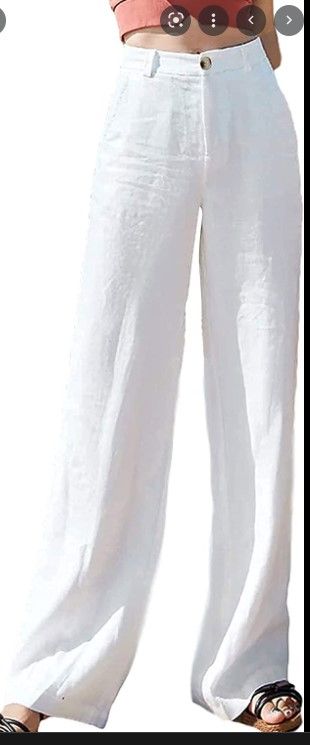 Photo 1 of aliquing women's high rise trousers button up white wide leg palazzo size Large 