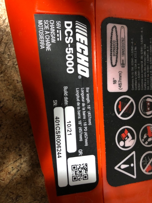 Photo 3 of *INCOMPLETE*  ECHO eFORCE 18 in. 56V Cordless Battery Chainsaw 