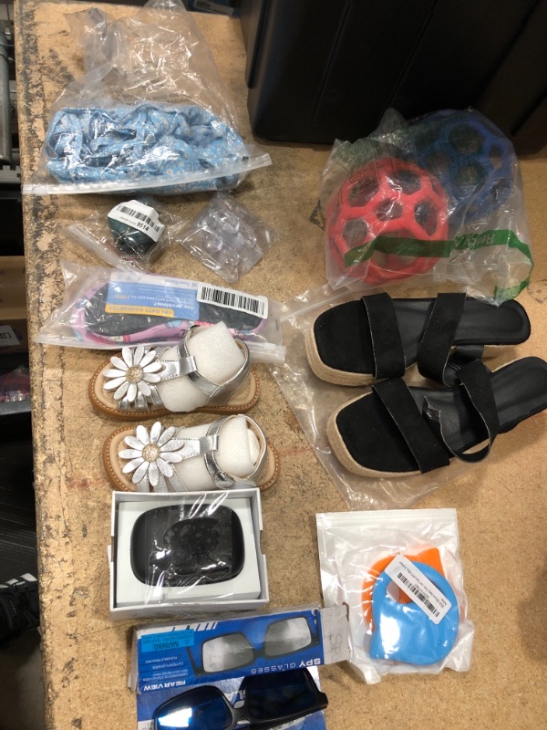 Photo 1 of BUNDLE OF HOME GOODS, SHOES, EARBUDS, AIRPOD CASE, SPY GLASSES AND MISC, 10 ITEMS.