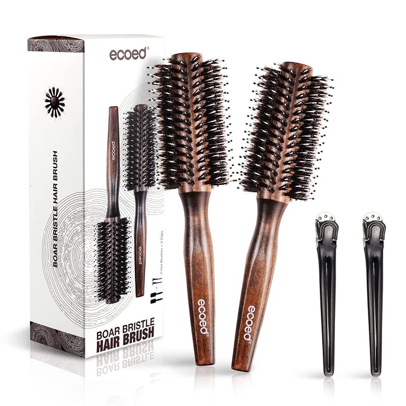 Photo 1 of Ecoed 2 in 1 Premium 100% Soft Boar Bristle Round Brush for Blow Drying,