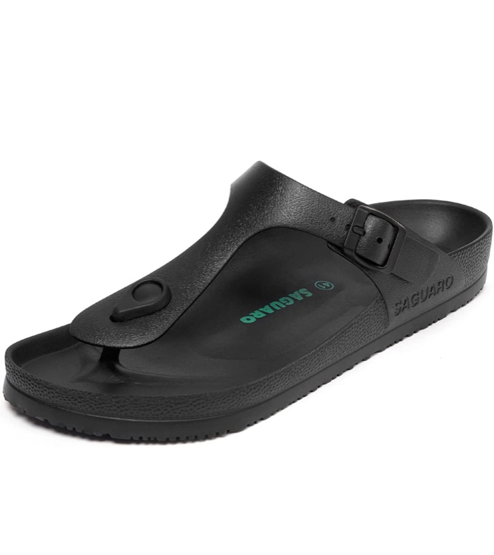 Photo 1 of SIZE: 42 - SAGUARO Women's Men's Adjustable Buckle Slides Sandals Comfort Flip Flops Thong Shoes EVA Flat Rubble Sole Slippers Black
