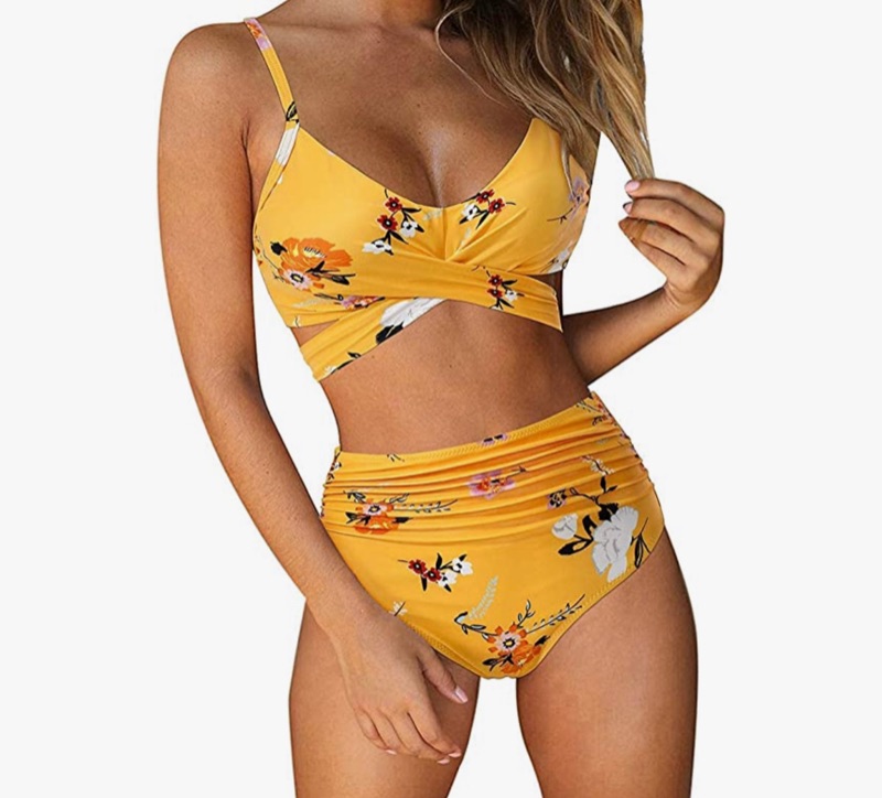 Photo 1 of SIZE: XL- RUUHEE Women Criss Cross High Waisted String Floral Printed 2 Piece Bathing Suits
