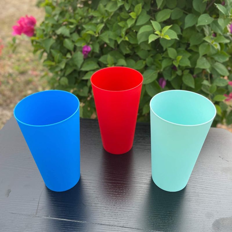 Photo 1 of AOYITE 32 ounce Reusable Plastic Tumblers Set, BPA-Free and Dishwasher Safe Drinking Cups, Kids Glasses Set of 12 in 6 Assorted Colors For Indoor Outdoor Use
