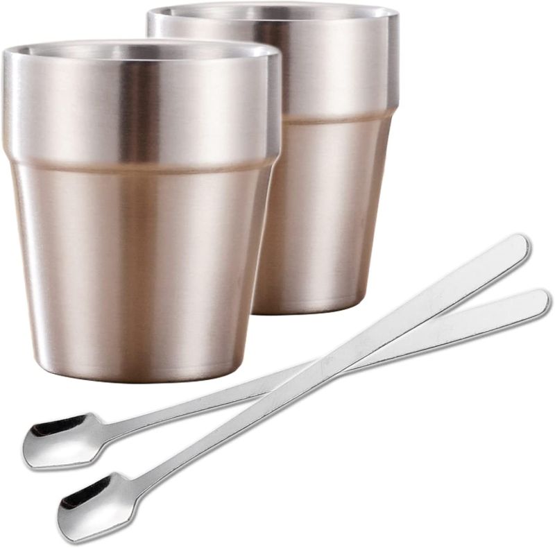 Photo 1 of 2 pack - Stainless Steel Cups Espresso 5.9 Oz Coffee Mugs 2 Pack Stackable Small Metal Cup Double Wall Vacuum Insulated Drinking Cups Metal Drinking Glasses For Kids
