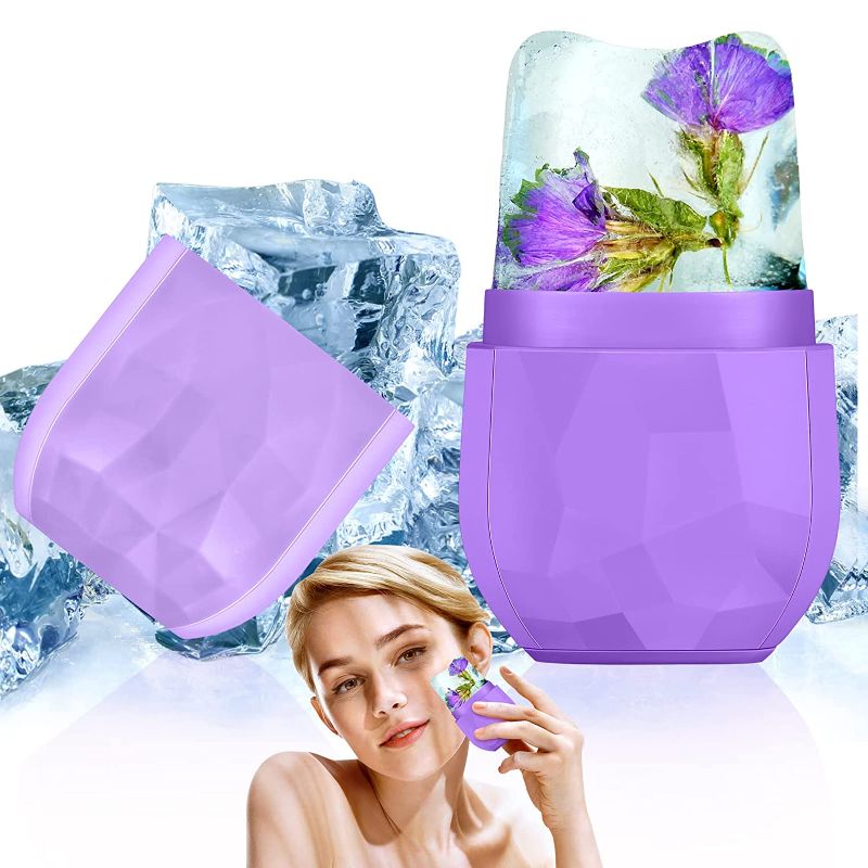 Photo 1 of 2 PACK- Ice Face Roller Ice Roller for Face Ice Face Mould Ice Holder for Face Eyes Skin Care Silicone Ice Stick for Face Beauty Face Icing Tool Facial Ice Sphere for Brighten Skin Lubricate Skin (Purple)
