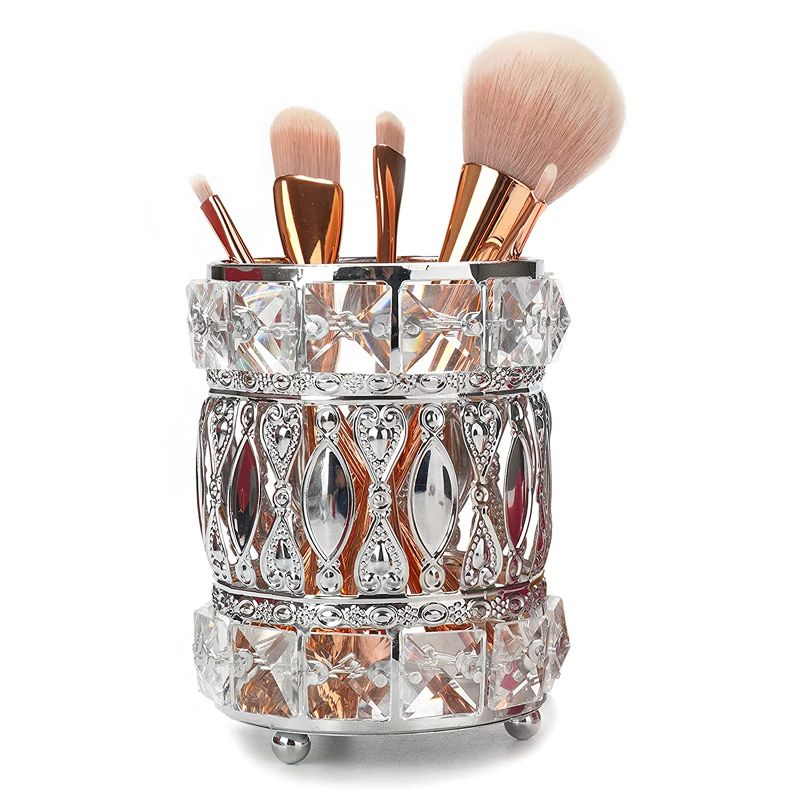 Photo 1 of 2 PACK- Crystal Makeup Brush Holders, Silver Bathroom Vanity Bling Decor Makeup Brushes Organizator Holder, Pen Cup Pencil Storage for Office Desk Dresser Countertop Cosmetic Accessories Organizer (Sliver)
