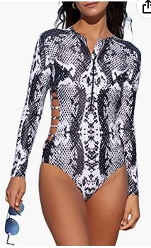 Photo 1 of Aleumdr Womens Zip Front Printed Half Sleeve/Long Sleeve One Piece Swimsuit Swimwear S-XXL