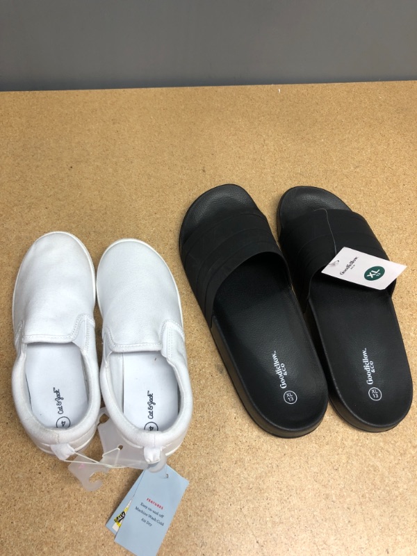 Photo 1 of 2 Sets of Slip On Shoe and Slide (White, Black, Size US Adult 4 & 13) 