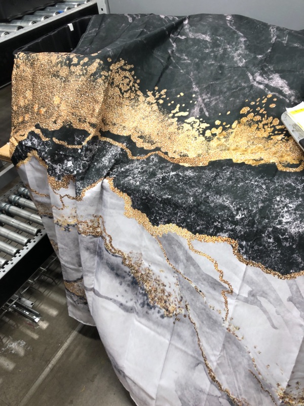 Photo 2 of  Black Grey Marble Shower Curtain for Bathroom Decor, Abstract Black and White Marble Gold Foil Bathroom Curtains, Modern Luxury Art Waterproof Fabric Men Bath Accessories Set with Hooks, 72x72
