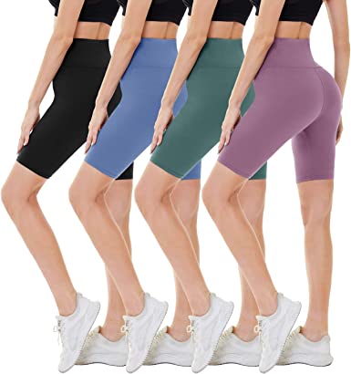 Photo 1 of CAMPSNAIL 4 Pack Biker Shorts for Women – 8" High Waist Tummy Control Workout Yoga Running Compression Exercise Shorts (L/XL)
