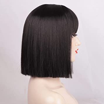 Photo 1 of ENTRANCED STYLES Black Bob Wig with Bangs, Short Black Wig for Women Straight Bob Wigs Heat Resistant Synthetic wig Mia Wallace Cleopatra Cospaly Daily Party Cosplay Use 12”
