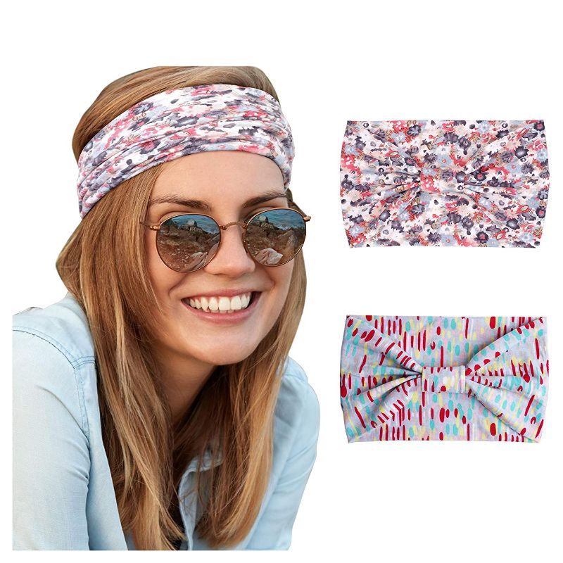 Photo 1 of 2 Pack Women's Headbands Adjustable Knotted Bows Hair Bands Elastic Non Slip Headwraps (Floral)
 3 sets 