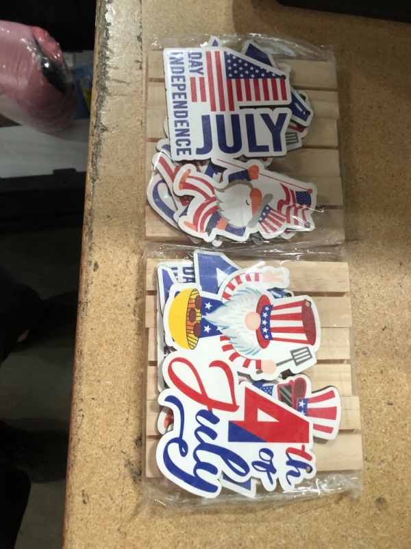 Photo 2 of 2 item bundle 
4th of July Patriotic Decorations,Independence Day Decorations,Patriotic Tiered Tray Decor Memorial Day Table Decorations Centerpiece Wood Signs Red White Blue for Party Desk Home Decor (x2)