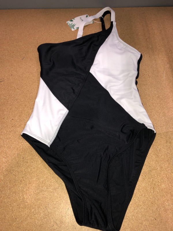 Photo 2 of Eomenie Women's One Piece Swimsuit One Shoulder 1 Piece Bathing Suit Color Block High Cut Slimming Swimwear Size S