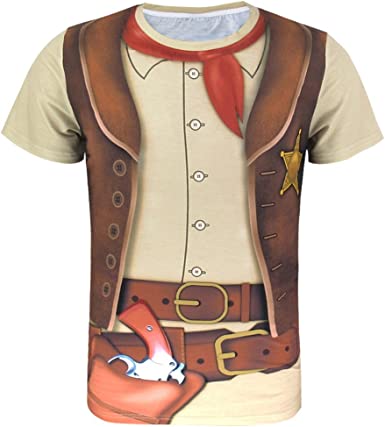 Photo 1 of Funny World Men T Shirt Adult Man Cowboy Sheriff Police Captain Cosplay Halloween Summer - Size US XL