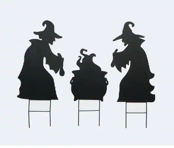 Photo 1 of 15 in. Silhouette Witches Stirring Pot On 6 in. Metal Stake