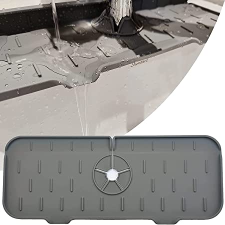 Photo 1 of 3 Packs of Silicon Faucet Handle Drip Catcher and Drying Mat for Kitchen, Bathroom and RV sink, Kitchen Faucet Sink Splash Guard, Silicone Faucet Handle Drip Catcher Tray, Sink Draining Pad Behind Faucet, Gray