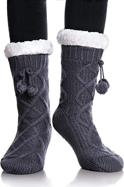 Photo 1 of 2 PACK 
YEBING Women's Diamond Cable Knit Super Soft Warm Cozy Fuzzy Fleece-lined Winter Slipper Socks
