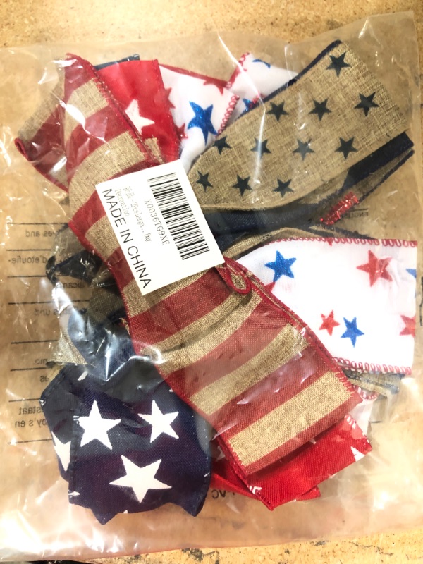 Photo 2 of 2Pcs Patriotic Wreath Bow, Stars and Stripes Burlap Bows,4th of July Memorial Day Wreath Bow for Indoor Outdoor Independence Day Veteran's Day President's Day (Red Stripe)
