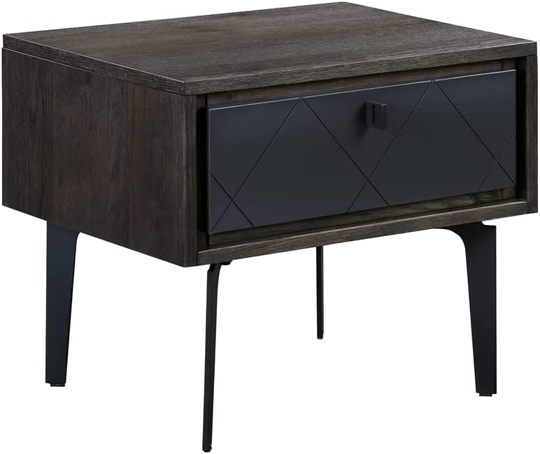 Photo 1 of Armen Living Cross Solid Oak and Metal Nightstand, Dark Grey