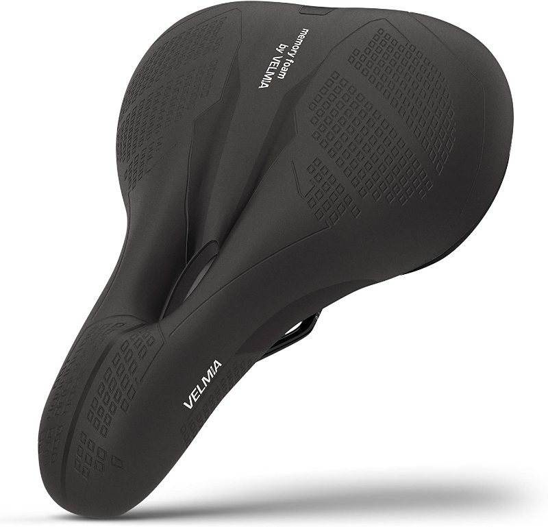 Photo 2 of 
Velmia Bike Seat Made of Comfortable Memory Foam I Bicycle Seat with Ergonomic Zone Concept for Men & Women I Bike Saddle for BMX, MTB & Road, 10.55 x 7.36 x 4.17