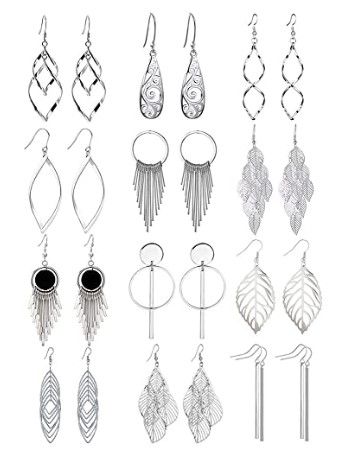 Photo 1 of 12 Pairs Drop Dangle Earrings boho Fashion Jewelry Vintage Statement Boho Bohemian Earrings Set for Women Girls
