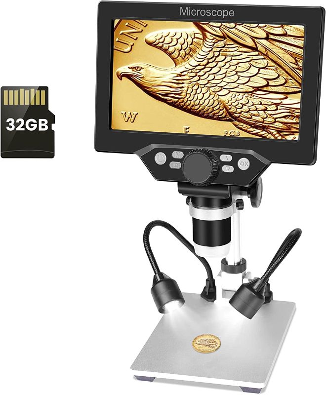 Photo 1 of ***INCOMPLETE*** 7 inch LCD Digital USB Microscope with 32G TF Card,Micsci 1200X Magnification 12MP 1080P Handheld Camera Video Recorder,PC View,Rechargeable Battery,Fill Lights for Coins PCB Soldering Circuit Board
