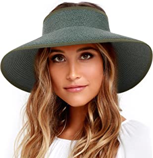 Photo 1 of FURTALK Sun Visor Hats for Women Wide Brim Straw Roll Up Ponytail Summer Beach Hat UV UPF Packable Foldable Travel
