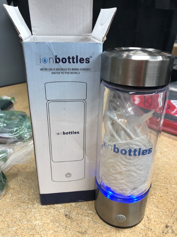 Photo 2 of  ionBottles - Rechargeable Portable Glass Hydrogen Water Generator Bottle with New PEM and SPE Technology Balanced pH Water Ionizer
