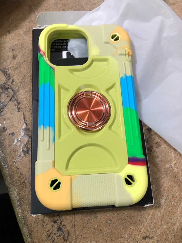 Photo 1 of MARKILL Compatible with iPhone 13 Pro Max Case 6.7 Inch with Ring Stand, Heavy-Duty Military Grade Shockproof Phone Cover with Magnetic Car Mount for iPhone 13 Pro Max. (Rainbow Yellow)
