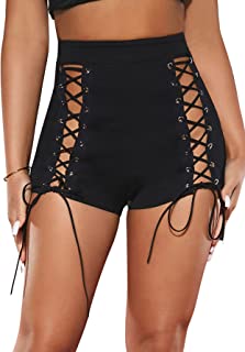 Photo 1 of Floerns Women's High Waisted Lace Up Skinny Clubwear Shorts - small