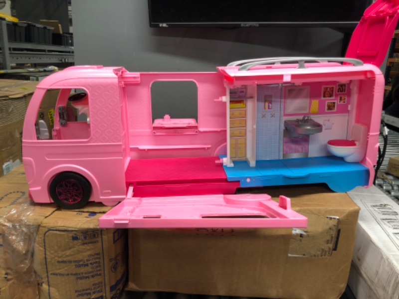 Photo 5 of Barbie Camper Playset With Barbie Accessories, Pool And Furniture, Rolling Vehicle With Campsite Transformation??? [Amazon Exclusive]