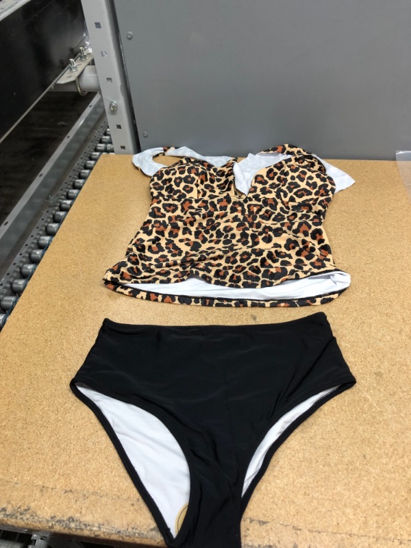 Photo 2 of Beachsissi Tankini Bathing Suit Stripe Print High Waisted Tummy Control 2 Piece Swimsuit Leopard 