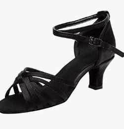 Photo 1 of  2 Inch Heel Dance Sandals Mid-Heels Cross Strap Black size 6.5