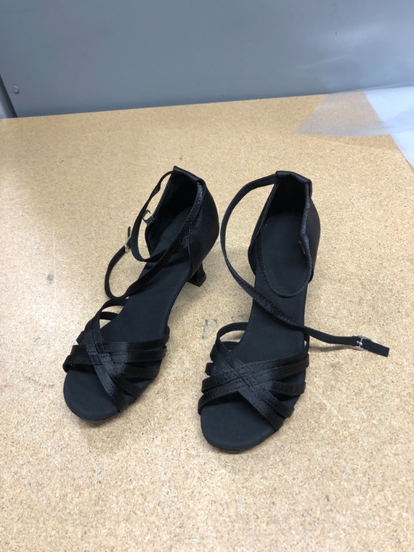 Photo 2 of  2 Inch Heel Dance Sandals Mid-Heels Cross Strap Black size 6.5