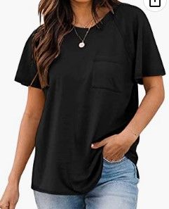 Photo 1 of Aiopr Women's Short Sleeve Crewneck Shirts Pocket Loose Casual Tee T-Shirt Black XXL 