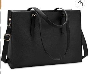 Photo 1 of Laptop Bag for Women Waterproof Lightweight Leather 15.6 Inch Computer Tote Bag Business Office Briefcase Large Capacity Handbag Shoulder Bag Professional Office Work Bag Black