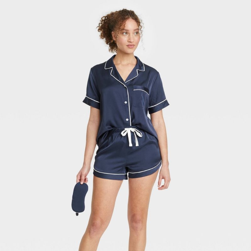 Photo 1 of Women's Satin Short Sleeve Notch Collar Top & Shorts Pajama Set - Stars Above™