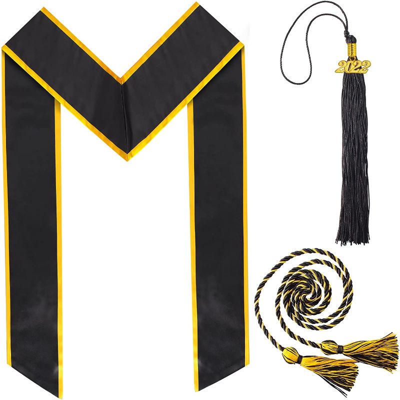 Photo 1 of *COLOR IS BLUE AND GOLD* Yewong 3 Pieces 2022 Graduation Honor Stole Set Honor Stole Sash with Graduates Honor Cord and Tassel with Gold Date Drop for Graduation Day Academic Graduate Photography - (Blue/Gold)
