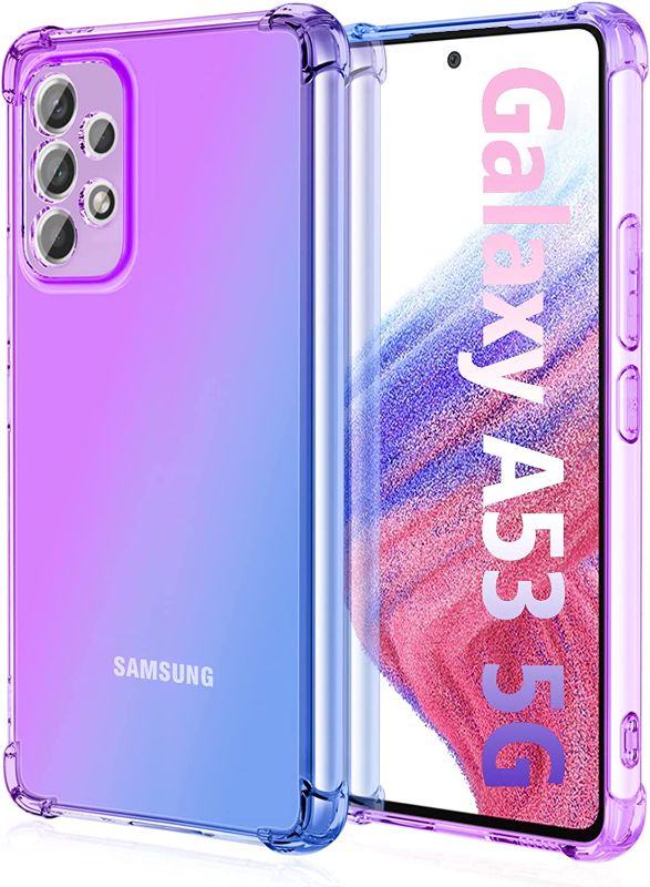 Photo 1 of KISPURE for Samsung Galaxy A53 Case with Camera Cover,Slim Shockproof Phone Case,Thin Soft Silicone TPU 4-Corner Bumper Cover & Iridescent Design Women Cover for Galaxy A53 5G 6.5IN,Purple Blue
