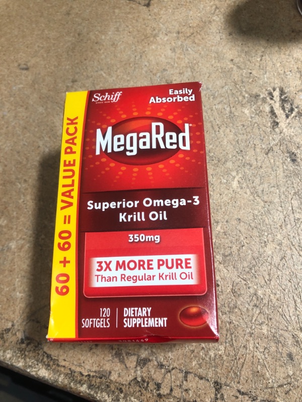 Photo 2 of *EXP: 1/2024* MegaRed Krill Oil 350mg Omega 3 Supplement with EPA, DHA, Astaxanthin & Phopholipids, Supports Heart, Brain, Joint and Eye Health, No Fish Oil Aftertaste - 120 Softgels (120 servings)
