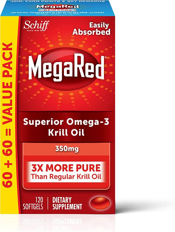 Photo 1 of *EXP: 1/2024* MegaRed Krill Oil 350mg Omega 3 Supplement with EPA, DHA, Astaxanthin & Phopholipids, Supports Heart, Brain, Joint and Eye Health, No Fish Oil Aftertaste - 120 Softgels (120 servings)
