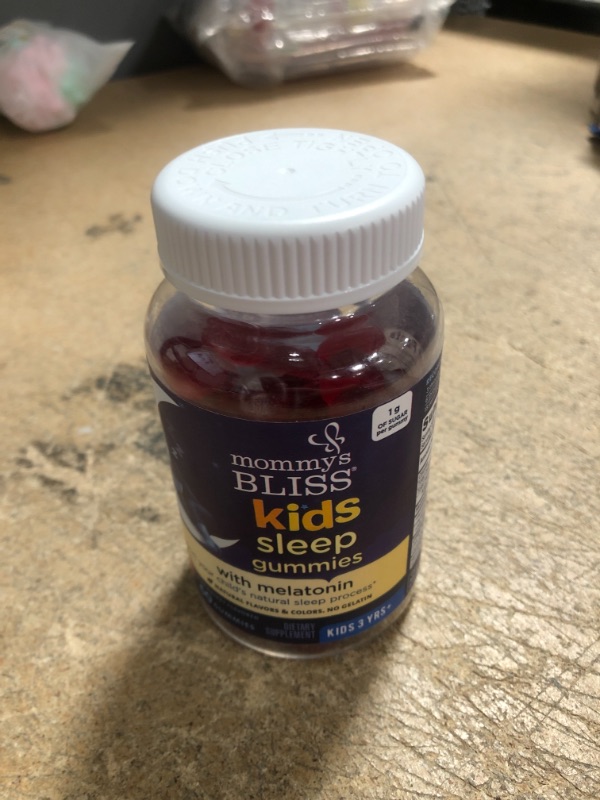 Photo 2 of *EXP: 07/2023* Mommy's Bliss Kids Sleep Melatonin Gummies: Free of Artificial Colors, Flavors, or Gelatin, Strawberry Flavor, Age 3+, 60 Gummies
