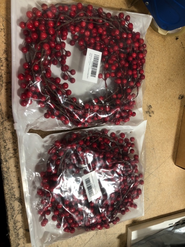 Photo 1 of 2 PACK TOPZEA 6 Feets Christmas Red Berry Garland, Artificial Flexible Burgundy Red Pip Berry Garland for Fireplace, Home, Indoor and Outdoor, Christmas Holiday Décor
