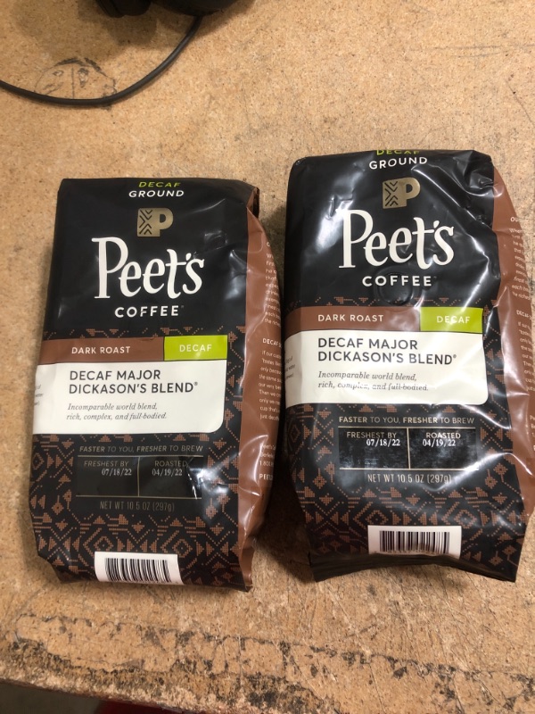 Photo 1 of *EXP: 4/19/2022* (2 Pack) Peet's Coffee Decaf Major Dickason's Blend Dark Roast Ground Coffee, 10.5 Oz
