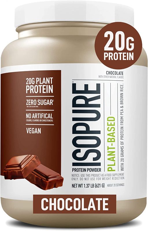 Photo 1 of *EXP: 04/2024* Vegan Protein Powder from Isopure, Monk Fruit Sweetener, Post Workout Recovery, Sugar Free, Plant Based, Organic, Pea Protein, Dairy Free with Amino Acids – Chocolate, 22 Servings (Packaging May Vary)
