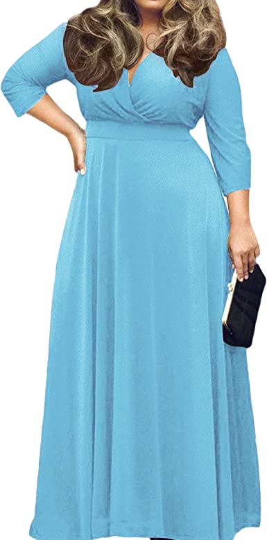 Photo 1 of KARALIN Women's V-Neck 3/4 Sleeve Plus Size Evening Party Maxi Dress
Size 16 plus