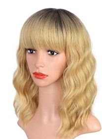 Photo 1 of ENTRANCED STYLES Ombre Blonde Wig with Bangs Shoulder Length With Bald Cap 