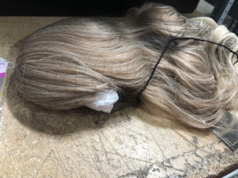 Photo 4 of ENTRANCED STYLES Ombre Blonde Wig with Bangs Shoulder Length With Bald Cap 