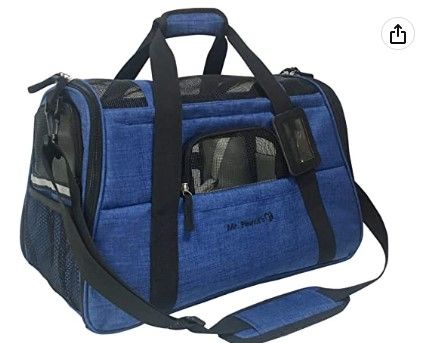 Photo 1 of Airline Approved Pet Carrier, Tall Profile Soft Sided Luxury Travel Tote with Fleece Bedding Deja Blue Large 